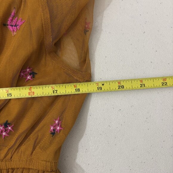 Anthropologie Embroidered Gold Smocked Tulle Blouse Size Medium Boho Peasant - Picture 14 of 15